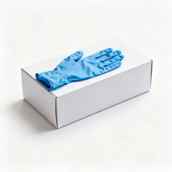 A box of blue nitrile gloves