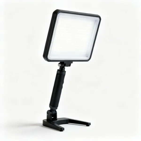 Raking work light: An LED panel inspection light on a stand