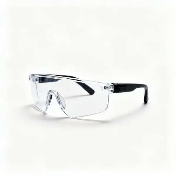 A pair of wraparound safety glasses
