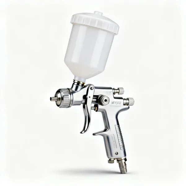 An HVLP spray gun with a gravity cup