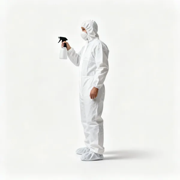 Spray suit: A white disposable spray painting coverall suit