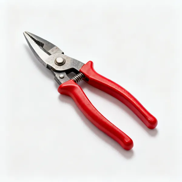 A pair of red handled tin snips