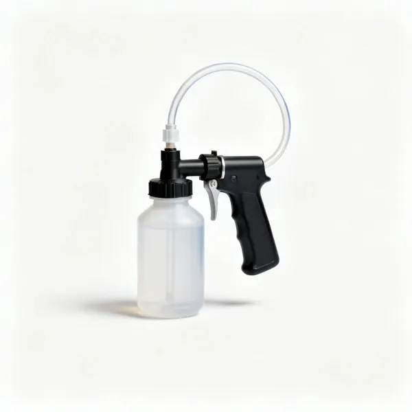 A brake bleeding kit with a bottle, tube and one way valve