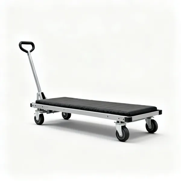 A low padded mechanic's creeper board on castors