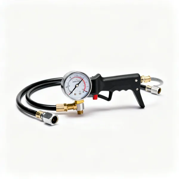 Fuel pressure tester: A fuel pressure test gauge with hoses and adaptors