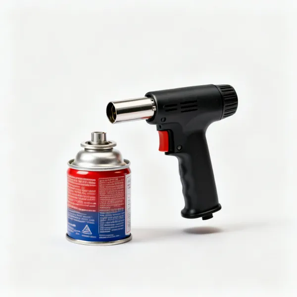 A small kitchen blowtorch with a gas canister
