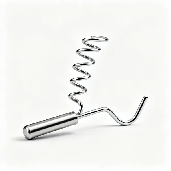 A stainless steel spiral dough hook attachment