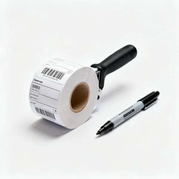 Labels & marker: A roll of labels and a marker pen