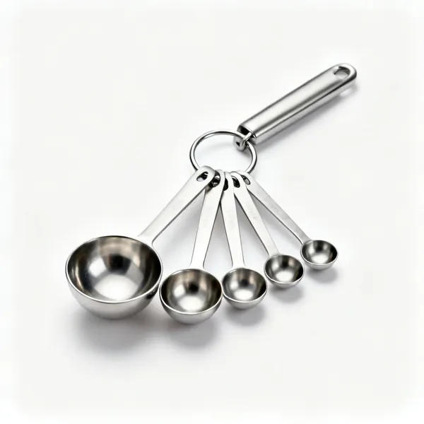 A set of stainless steel measuring spoons on a ring
