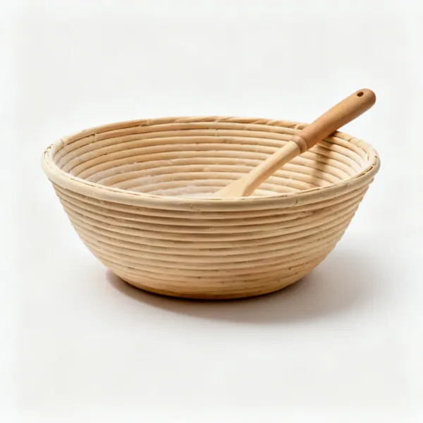 A round cane banneton proving basket