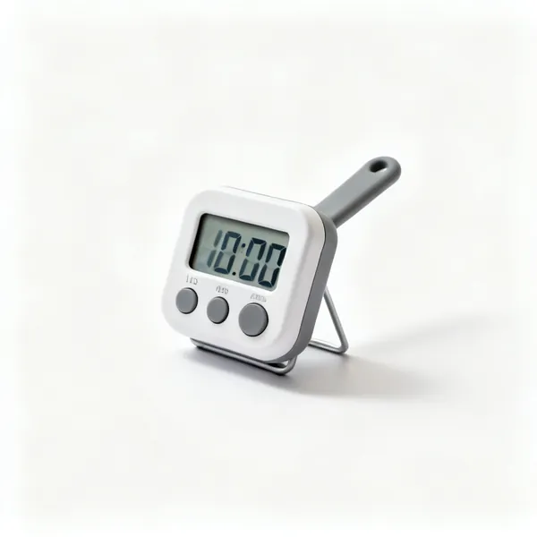 A small digital kitchen timer with a stand