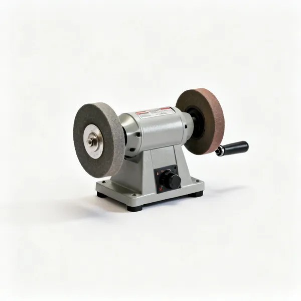 A bench grinder with two wheels