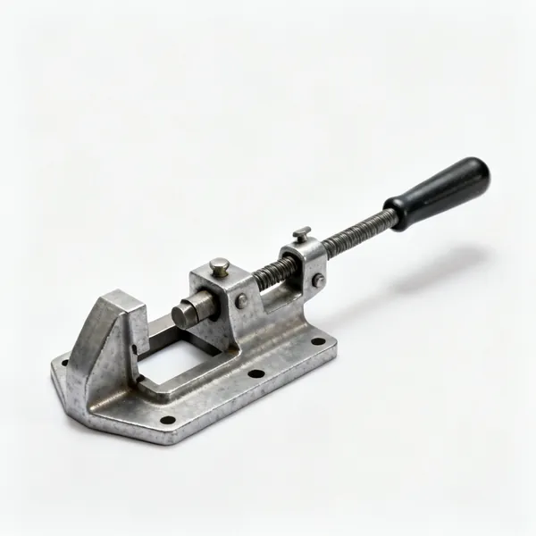 A steel bench holdfast clamp