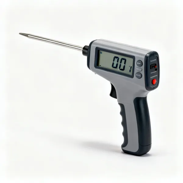 A digital pyrometer temperature gauge with a probe