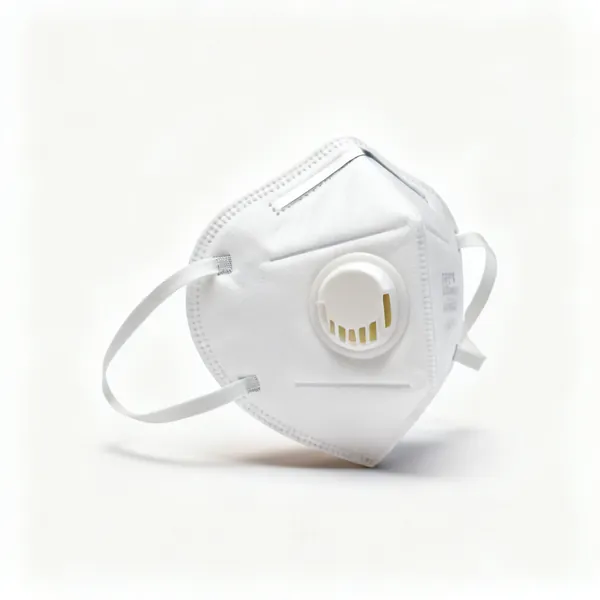A white FFP3 respirator dust mask with two straps and a nose clip