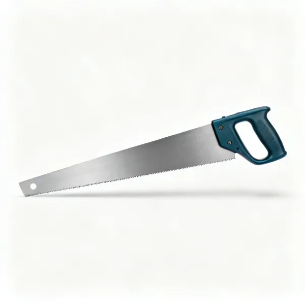 Hand saw: A hardpoint panel saw with a straight steel blade and a moulded plastic handle