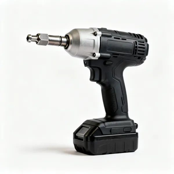 A cordless impact driver with a hex chuck, battery and pistol grip