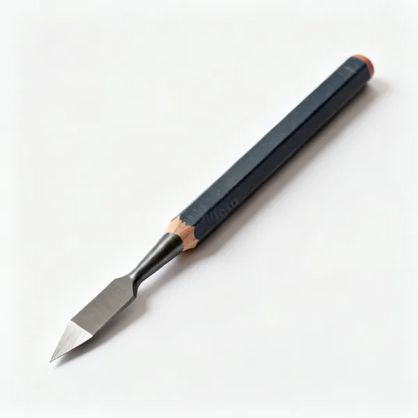 Carpenter's pencil: A flat rectangular carpenters pencil with a sharpened chisel shaped point