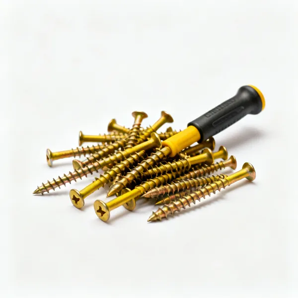 A handful of long yellow zinc plated timber screws