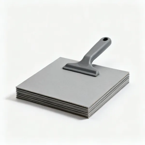A stack of grey rigid picture framing backing boards