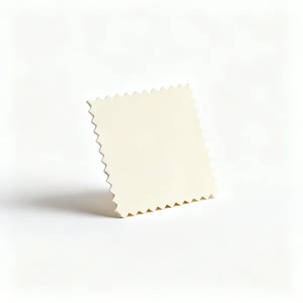 A single small square offcut of cream coloured conservation mount board with a bevelled edge