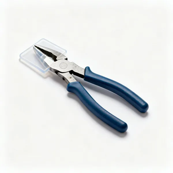 A pair of glass breaking pliers with wide flat plastic covered jaws