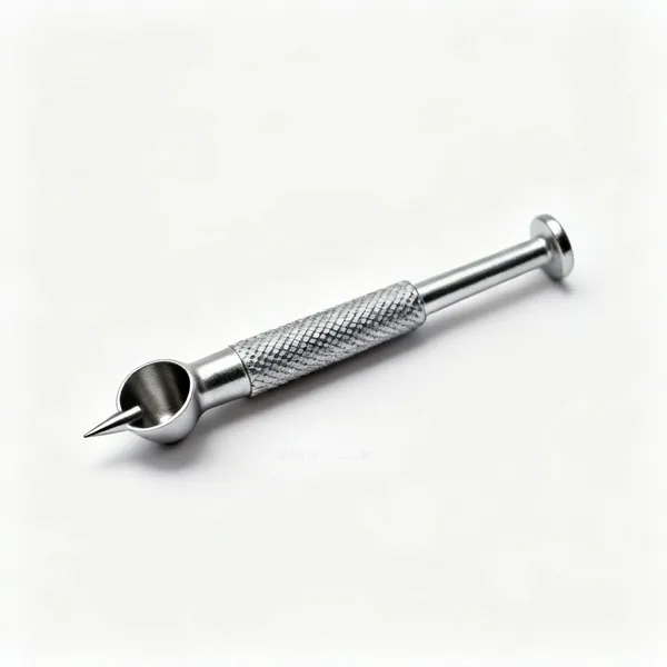 A small steel nail punch with a knurled body and a cupped tip