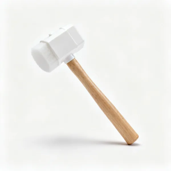 Soft mallet: A small nylon faced mallet with a white plastic head and a wooden handle
