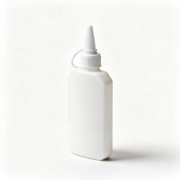 A plastic bottle of white PVA wood glue with a nozzle cap