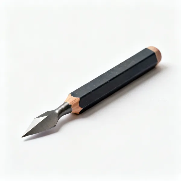 Carpenter's pencil: A flat rectangular carpenters pencil with a sharpened chisel shaped point