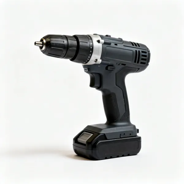 A cordless drill driver with a keyless chuck, battery and pistol grip