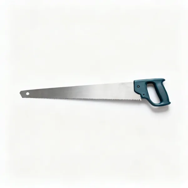 Hand saw: A hardpoint panel saw with a straight steel blade and a moulded plastic handle