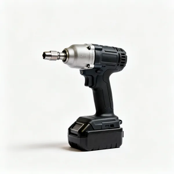 A cordless impact driver with a hex chuck, battery and pistol grip