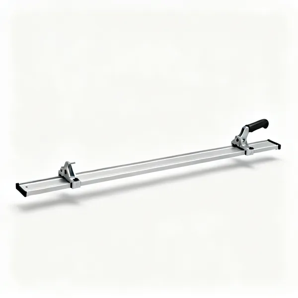 Rip guide: A long aluminium saw guide rail with clamps at each end