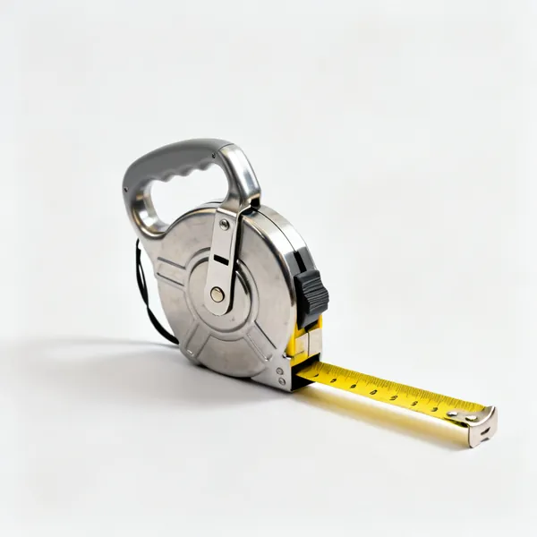 A retractable steel tape measure with a wide yellow blade, belt clip and locking button