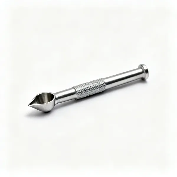 A small steel nail punch with a knurled body and a cupped tip