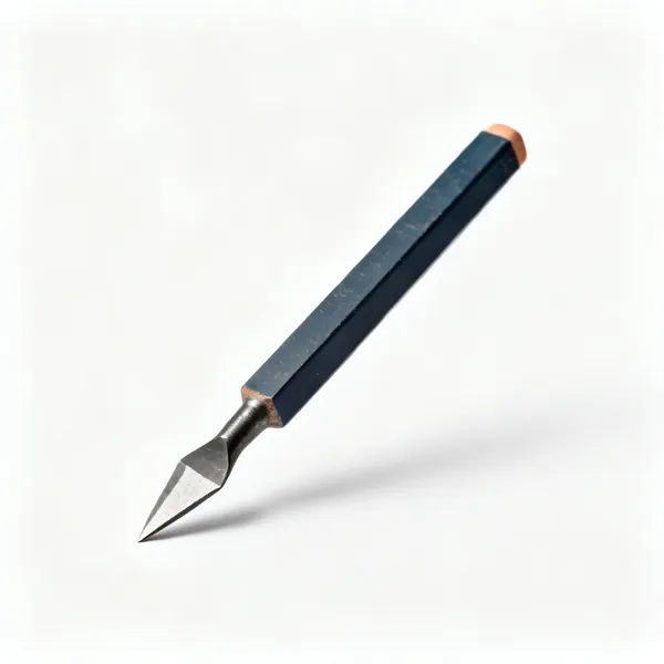 Carpenter's pencil: A flat rectangular carpenters pencil with a sharpened chisel shaped point