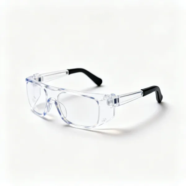 Child safety glasses: A pair of small clear lens safety glasses sized for a child with side shields