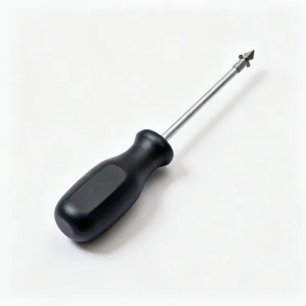 Short screwdriver: A short stubby screwdriver with a wide fat moulded handle and a cross head tip