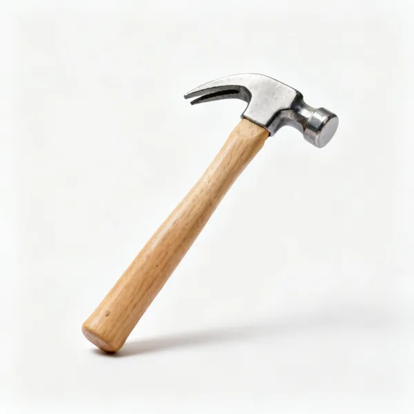 8oz claw hammer: A small lightweight claw hammer with a compact steel head and a short wooden handle
