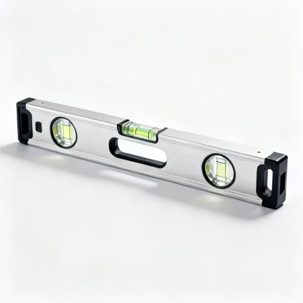 Small spirit level: A short aluminium spirit level with two glass vials