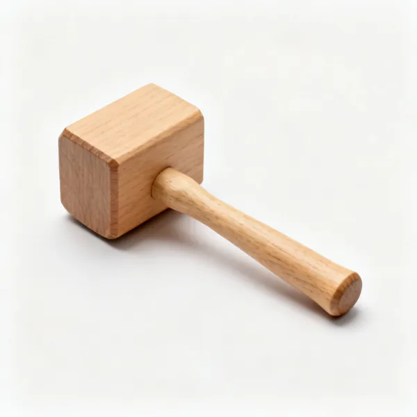 A small wooden mallet with a rectangular beech head and a tapered handle
