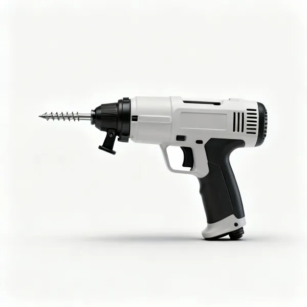 A drywall screw gun with a depth stop nose cone and a pistol grip