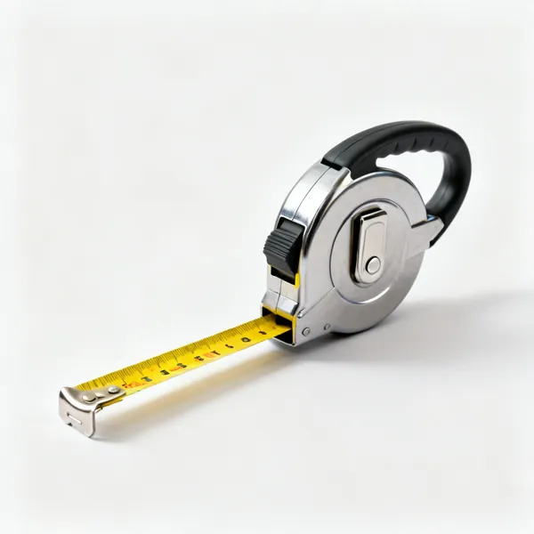 A retractable steel tape measure with a yellow blade, belt clip and locking button