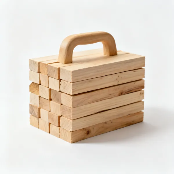Timber noggins: A stack of short cut softwood timber noggin blocks
