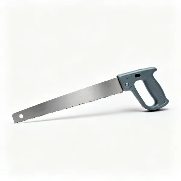 Hand saw: A hardpoint panel saw with a straight steel blade and a moulded plastic handle