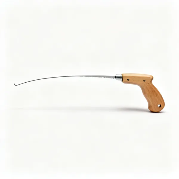 A flush cut saw with a very thin flexible blade and an offset wooden handle