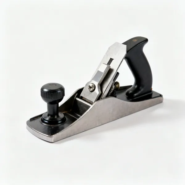 A metal router plane with a wide flat sole, depth adjuster and an L shaped blade