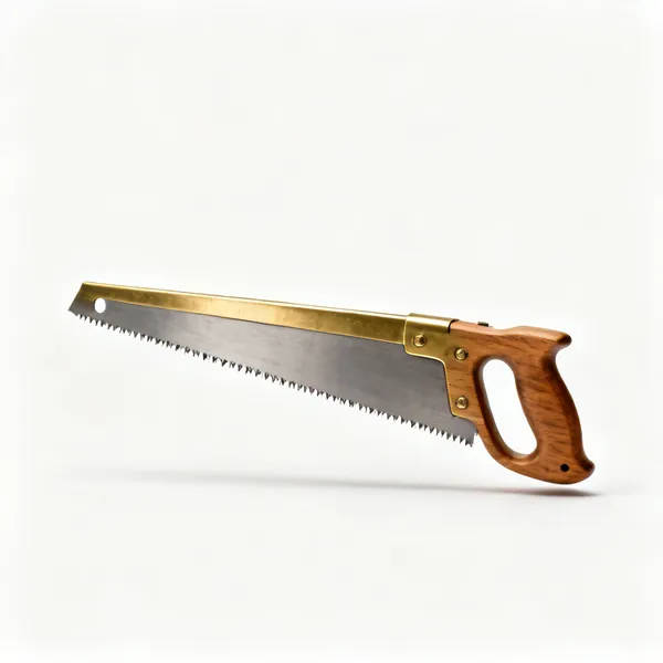 A tenon saw with a brass reinforced back spine, wooden handle and fine teeth