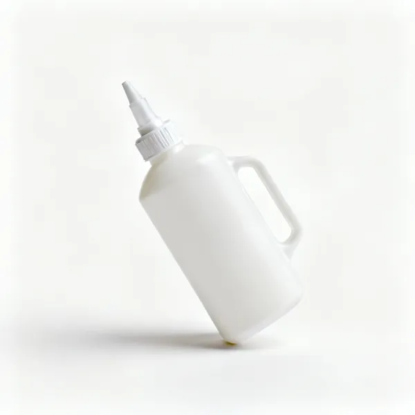 A plastic bottle of white PVA wood glue with a nozzle cap